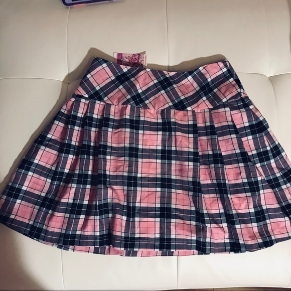 Betsey Johnson pink black pleated mini skirt catholic school girl plaid gingham